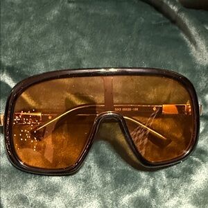 Oversized black & yellow shield sunglasses / NEW